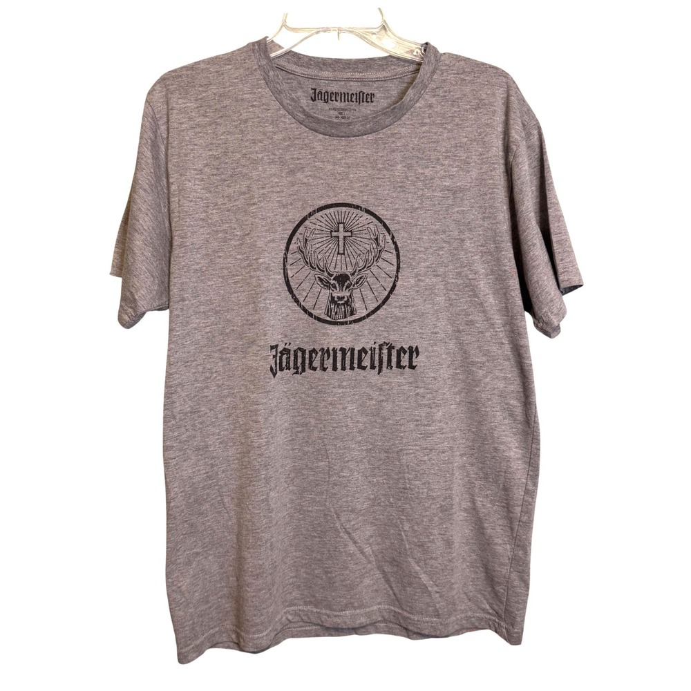 Jagermeister Mens Distressed Stag Logo Graphic Short Sleeve T-Shirt Grey Large‎